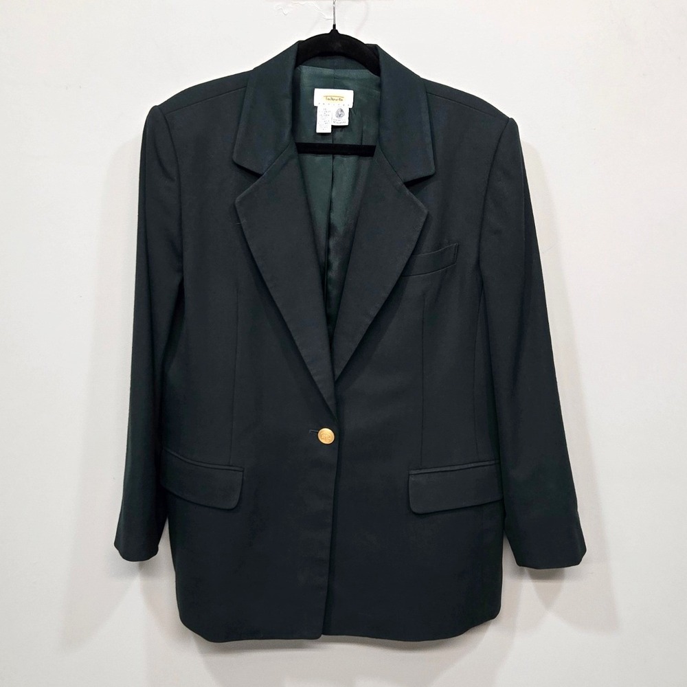 Vintage‎ Talbots 100% Wool Blazer 16 Petites Dark Green Gold Button Academia Ivy